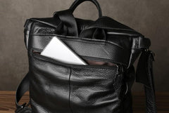 Genuine Leather Mens Cool Backpack Black Large Travel Backpack for men