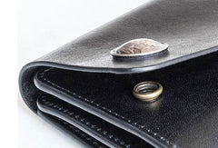 Cool Handmade leather biker chain wallets leather chain men Black long wallet - EverHandmade