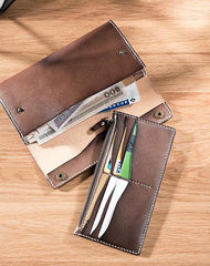 Handmade Leather Mens Clutch Wallet Cool Leather Wallet Long Phone Wallets for Men