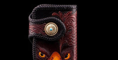 Handmade Leather Eagle Tooled Mens Chain Biker Wallet Cool Leather Wallet With Chain Wallets for Men