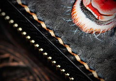 Handmade Leather Tiger Tooled Mens billfold Wallet Cool Clutch Wristlet Bag Chain Wallet Biker Wallet for Men