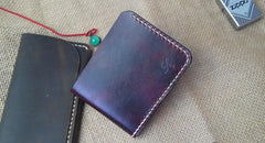 Handmade Vintage Leather Mens Slim Small Wallet Leather billfold Bifold Wallets for Men