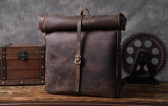 Vintage Brown Leather Mens Backpack Large Travel Backpack Hiking Backpack for men