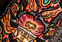 Handmade leather Chinese Monster biker wallet long wallet black leather men phone - EverHandmade
