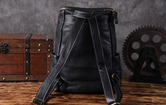 Cool Genuine Leather Mens Backpack Large Black Travel Backpack Hiking Backpack for men
