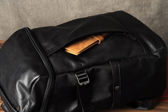 Genuine Leather Mens Cool Backpack Large Black Travel Backpack for men