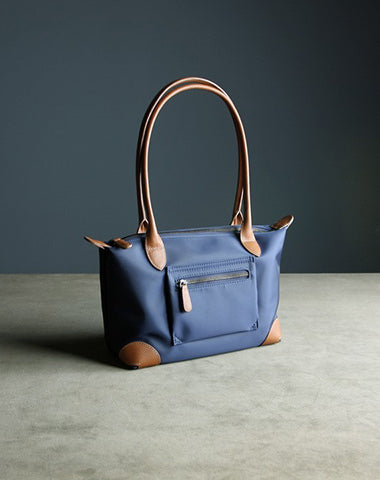 Womens Dark Blue&Brown Nylon Shoulder Tote Small Dark Blue Nylon&Brown Handbag Purse for Ladies
