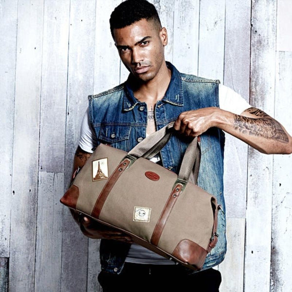 Black Fashion Canvas Mens Travel Bag Weekender - Back View