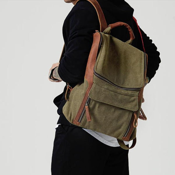 Fashion Canvas Leather Mens Large Army Green - Back View
