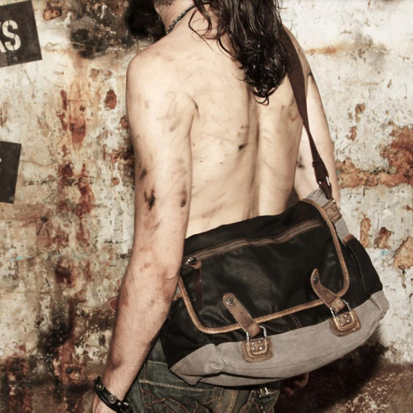 Fashion Black Canvas Leather Mens Casual Side - Back View