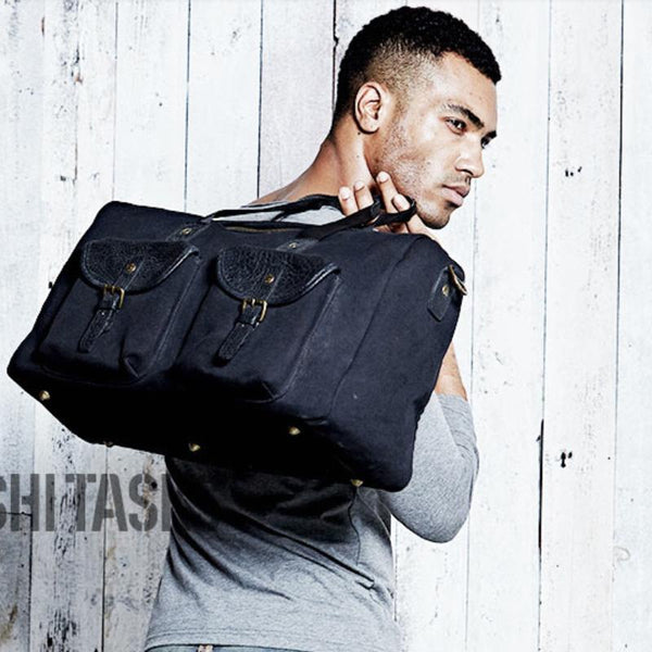Black Fashion Canvas Mens Casual Large Travel - Back View