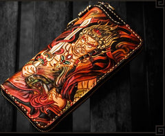 Handmade Leather Acalanatha Mens Chain Biker Wallets Cool Leather Long Wallet With Chain Wallets for Men