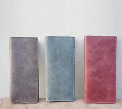 Handmade Slim Checkbook Wallet Coffee Leather Mens Bifold Long Wallet Lots Cards Long Wallet for Men