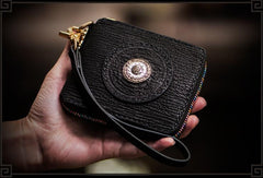 Handmade Leather Small Tooled Mens billfold Chain Wallet Cool Chain Wallet Biker Wallet for Men