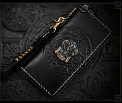 Handmade Leather Tibetan Mens Biker Chain Wallet Cool Leather Wallets Long Clutch Wallets for Men