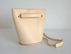 Handmade Leather Beige Womens Bucket Purse Barrel Shoulder Bags for Women