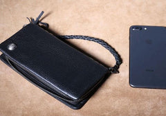 Genuine Leather Mens Cool Biker Chain Wallet Long Leather Wallet Clutch Wristlet Wallet for Men