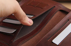 Genuine Leather Mens Cool Biker Chain Wallet Long Leather Wallet Slim Clutch Wristlet Wallet for Men