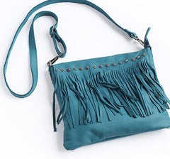 Vintage WOMENs LEATHER Tassels Shoulder Bag Handmade Crossbody Purse With tassels