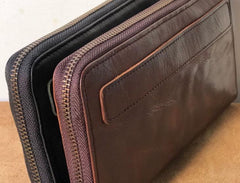 Genuine Leather Mens Cool Long Leather Wallet Zipper Clutch Wristlet Wallet for Men