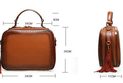 Genuine Leather handbag rivet bag tassels shoulder bag for women leather bag - EverHandmade