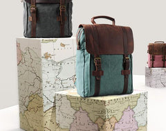 Cool Mens Canvas Leather Travel Backpack Canvas Backpack Canvas School Bag for Men