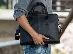 Vintage Black Leather Mens Briefcases Work Bag Laptop Bag Business Bag for Men