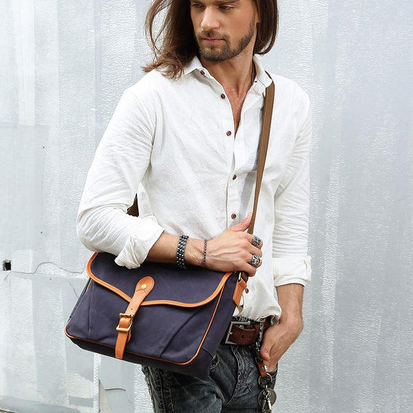 Casual Canvas Leather Mens Side Bag Side - Back View