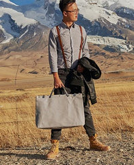 Mens Leather Canvas Large Handbag Canvas Weekender Bag Canvas Travel Bag for Men