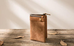 Cool Leather Mens Brown Small Wallet Bifold Vintage Slim billfold Wallet for Men