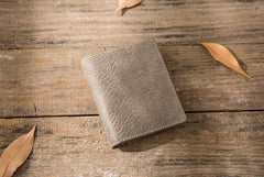 Gray Cool Leather Mens Small Wallet Bifold Vintage Slim billfold Wallet for Men