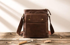 Cool Small Leather Coffee Mens Messenger Bags Shoulder Bags for Men