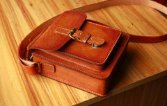 Handmade Vintage Brown Leather Mens School Shoulder Bags Messenger Bag for Men
