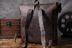 Vintage Brown Leather Mens Backpack Large Travel Backpack Hiking Backpack for men