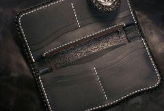 Handmade Leather Long Black Biker Wallet Trucker Wallet Leather Chain Men Red Carp Tooled Wallet - EverHandmade