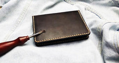 Mens Leather Slim Passport Wallets Coffee Leather Small billfold Travel Wallet for Men