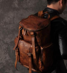 Cool Brown Leather Mens Backpack Large Brown Travel Backpack Hiking Backpack for men