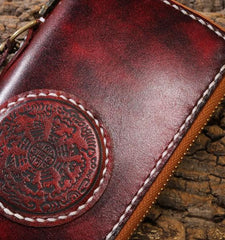 Handmade Leather Mens Chain Biker Wallet Cool Leather Wallet Long Phone Wallets for Men