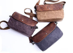 Mens Waxed Canvas Leather Small Side Bag Canvas Messenger Courier Bags for Men
