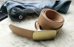 Beige Handmade Leather Mens Belt Leather Belt for Men