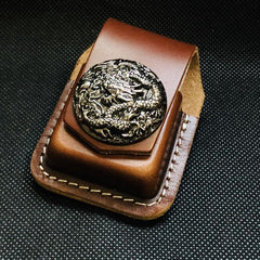 Brown Handmade Leather Mens OX Zippo Lighter Holders Lighter Case For Men