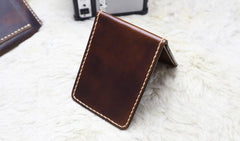 Leather Mens Slim Front Pocket Bifold Small Wallets License Wallet for Men