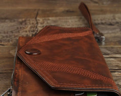 Genuine Leather Mens Cool Biker Chain Wallet Long Leather Wallet Slim Clutch Wristlet Wallet for Men