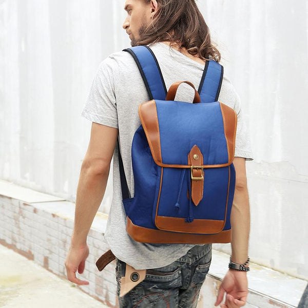 Blue Nylon Leather Mens Large 14'' Laptop - Back View