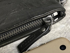 Genuine Leather Mens Clutch Cool Slim Wallet Zipper Clutch Wristlet Wallet for Men