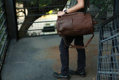 Mens Leather Barrel Backpack Cool Travel Bag Weekender Bag for men