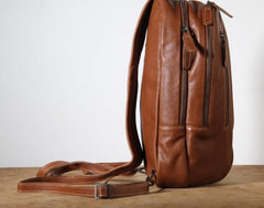 Genuine Brown Leather Mens Cool SLing Pack Chest Bag Sling Bag Crossbody Bag Travel Backpack for men