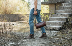 Cool Small Mens Leather Barrel Bag Messenger Bags Shoulder Bags  for Men