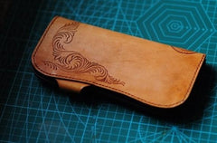 Handmade Mens Tooled Floral Leather Long Biker Wallet Cool Long Chain Wallet for Men