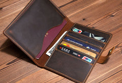 Handmade Genuine Leather Clutch Passport Wallet Bifold Long Wallet Purse Bag For Mens